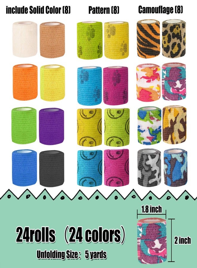 HOCTRAKA 24Pack Self Adhesive Tape Vet Wrap Flex Bandages Leg Wrap Adherent Non-Woven for Dog Cat Horse Pet Animals Ankle Sprains & Swelling 2 Inch 5 Yards (Assorted Patterns) - Image 2